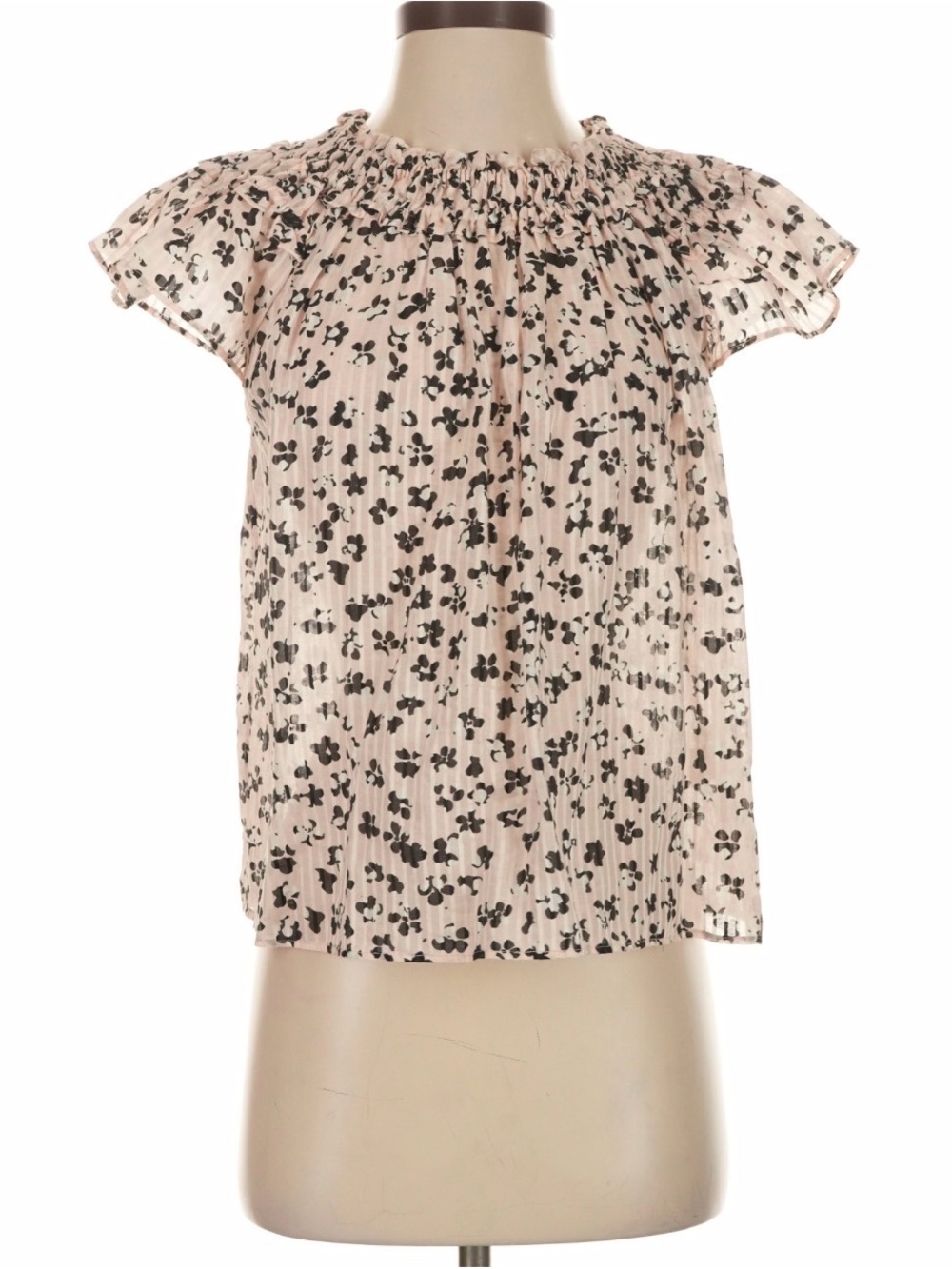 Ulla Johnson Blush Pink Sheer Floral Smocked Neck Blouse